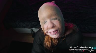 Silly slut sucks dick and gets slapped while wearing pantyhose as a hood