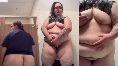 BBW Shakes Ass and Cums in Public Bathroom