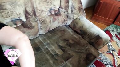 Redhead housewife gets backshots and creampie near big kitchen window