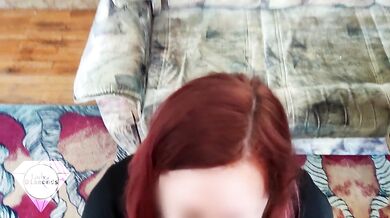Redhead housewife gets backshots and creampie near big kitchen window