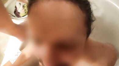 Mistress pees on his dick and make him drink her pee. Washing cum from tits with pee.
