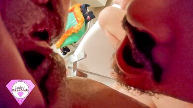 Mistress pees on his dick and make him drink her pee. Washing cum from tits with pee.