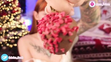 Enjoying strawberry in chocolate