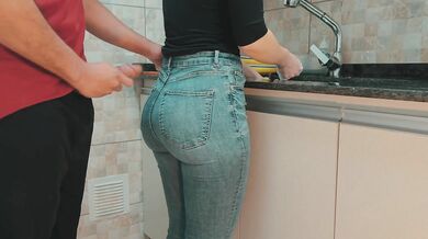 Cumming on my Maid's Big Ass with Jeans while she was Washing Dishes in the Kitchen (FREE USE)