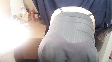 I needed to touch myself because my stepson is in the room so I had to go into the bathroom to touch