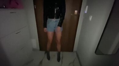 Super naughty girl get fucked with cum over Leather jacket after party n dirty talking