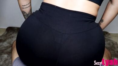 Hot Latina gives Assjob Lap Dance in Tight Black Leggings