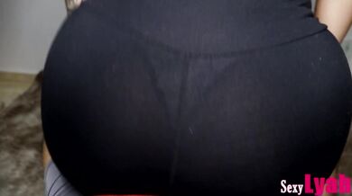 Hot Latina gives Assjob Lap Dance in Tight Black Leggings