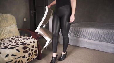 Legs Ass Tease In Tight Leather Leggings