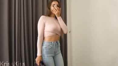 HOT SEX WITH A PETITE BRUNETTE IN ACCIDENTALLY TORN JEANS ON THE ASS