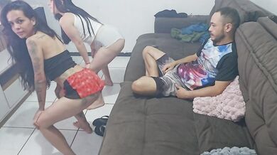 Wife asks husband to film her dancing with her friend, which gives him an erection