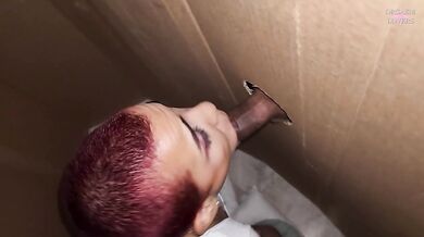 Latina is surprised and begs for her glory hole and drains this big cock