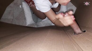 Latina is surprised and begs for her glory hole and drains this big cock