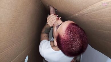 Latina is surprised and begs for her glory hole and drains this big cock