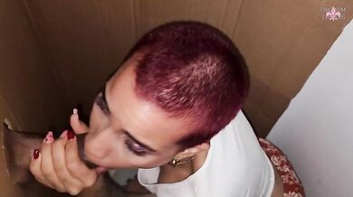 Latina is surprised and begs for her glory hole and drains this big cock