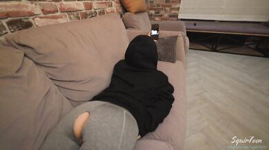 Horny sexy roommate in ripped leggings was caught masturbaiting