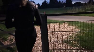 we go for a walk at night and have risky sex in a public place - nikepro leggings outdoor sex