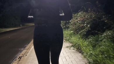 we go for a walk at night and have risky sex in a public place - nikepro leggings outdoor sex