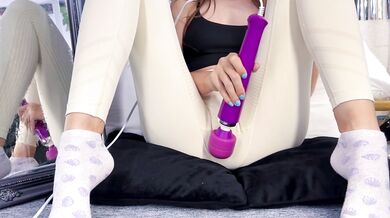 Masturbation. Real wet squirts in leggings with sex toy