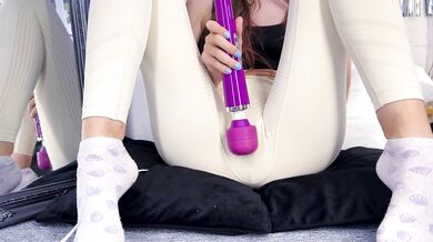 Masturbation. Real wet squirts in leggings with sex toy