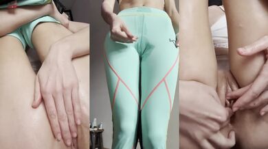 Leggings TRY ON went wrong. CAMELTOE OILED PUSSY get fucked by fingers. TRYiNG to SQUIRT