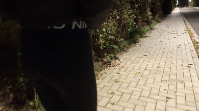 Naughty teenage couple goes for a walk at night and gets caught having sex in public
