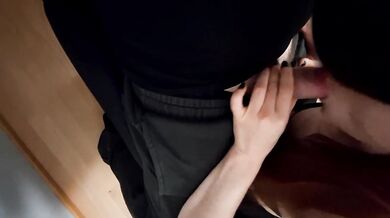 Sucking a sweaty cock after work out, big ass in yoga pants blowjob