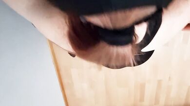 Sucking a sweaty cock after work out, big ass in yoga pants blowjob