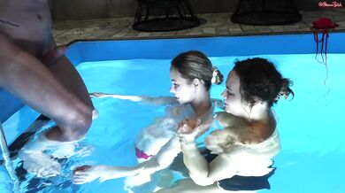 He's lucky! He Fucks a hot MILF and a Cute 18-year-old in a Sauna!