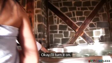 Lesbian threesome in sauna and hot tub FULL VIDEO - Girlfriends XXX