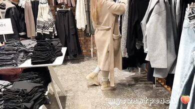 Shopping Day! German girl risky fucking and public blowjob in changing room with nike socks