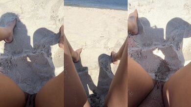 squirting at the nude beach while people walk by