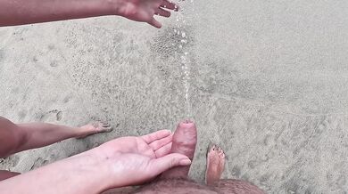 Stranger girl helping to pee guy at the public beach compilation