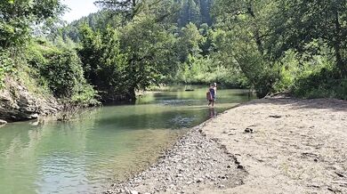 Nudism at mountain river #Hairy Pussy in nature