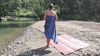 Nudism at mountain river #Hairy Pussy in nature