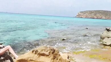 Holidays in Ibiza part#1. Mature slut sucks cock at the nudist beach. Amateur POV