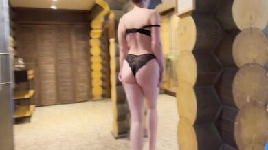 Milf masturbates in a sauna, what could be better?