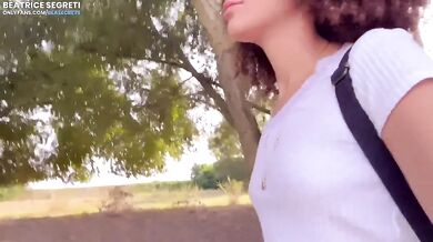 Masturbation and cumming orgasm in public place - stranger watching pussy and spread legs