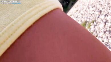 Masturbation and cumming orgasm in public place - stranger watching pussy and spread legs