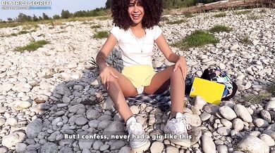 Masturbation and cumming orgasm in public place - stranger watching pussy and spread legs