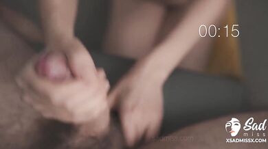 Handjob from SadMiss helps her lover let out his spunk on her face - Asian porn!