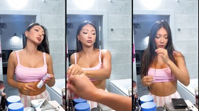 Sexy Asian Girlfriend's dancing and cooking breakfast