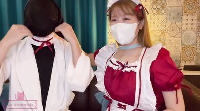 The maid's pussy and throat are fucked. Massive face-fucking as it is/Japanese couple/amateur
