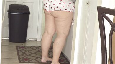 Hot bbw hijab busty mature milf lady cleaning in sexy working out booty shorts | Chubby Pawg granny