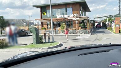 She swallows big load of cum after eating icecream of my dick at a public parking lot ! Cum in Mouth