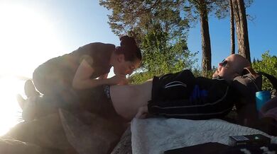 Norwegian girl giving blowjob on a lake