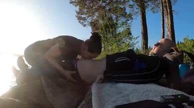 Norwegian girl giving blowjob on a lake