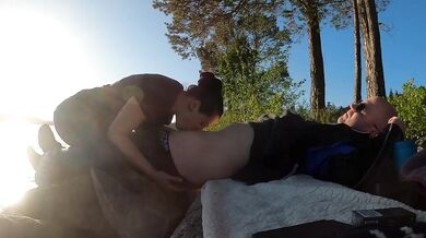 Norwegian girl giving blowjob on a lake