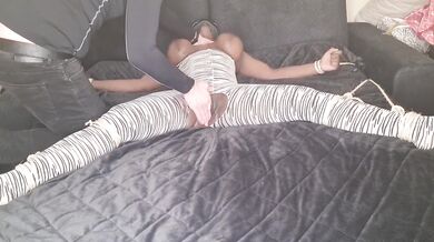 Black Girlfriend Tied up to the Bed with Ropes - Pussy Massaged and Finger Fucked untill Orgasm