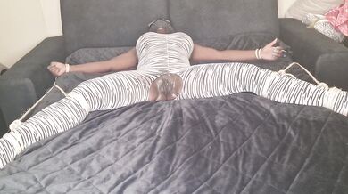 Black Girlfriend Tied up to the Bed with Ropes - Pussy Massaged and Finger Fucked untill Orgasm
